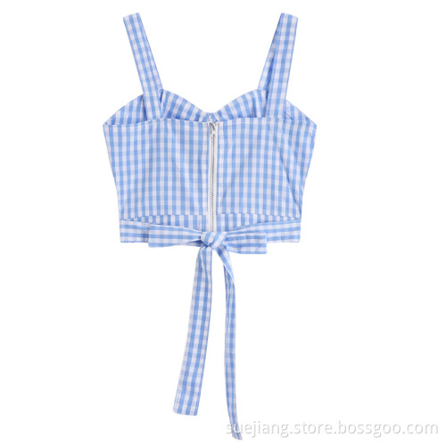 Women Slim Plaid Pattern Sleeveless Sexy Vest